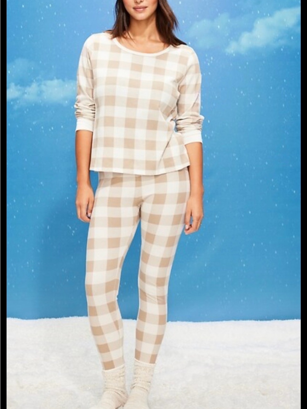 Old Navy waffle-knit pajama legging set plaid pattern, medium